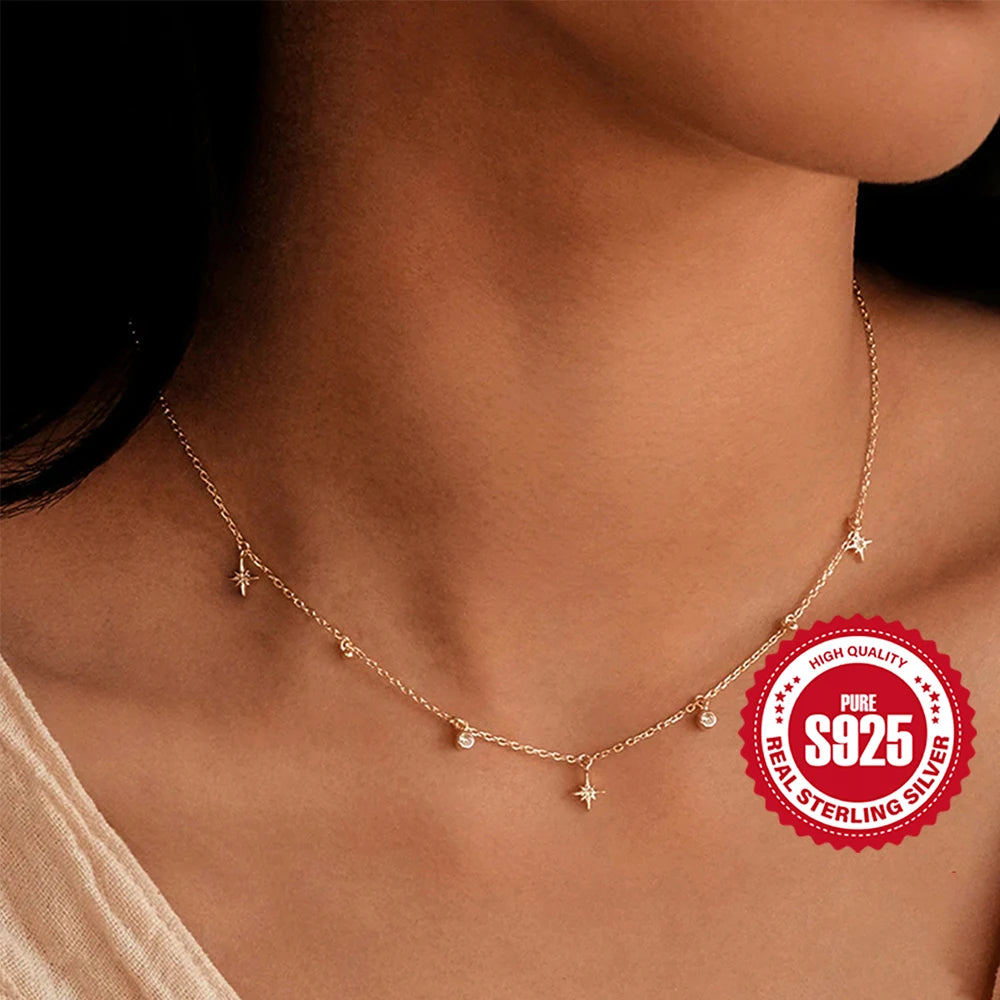 Galaxy necklace, 925 sterling silver women's chain necklace, 18k gold plated, sample, women jewellery, stamp