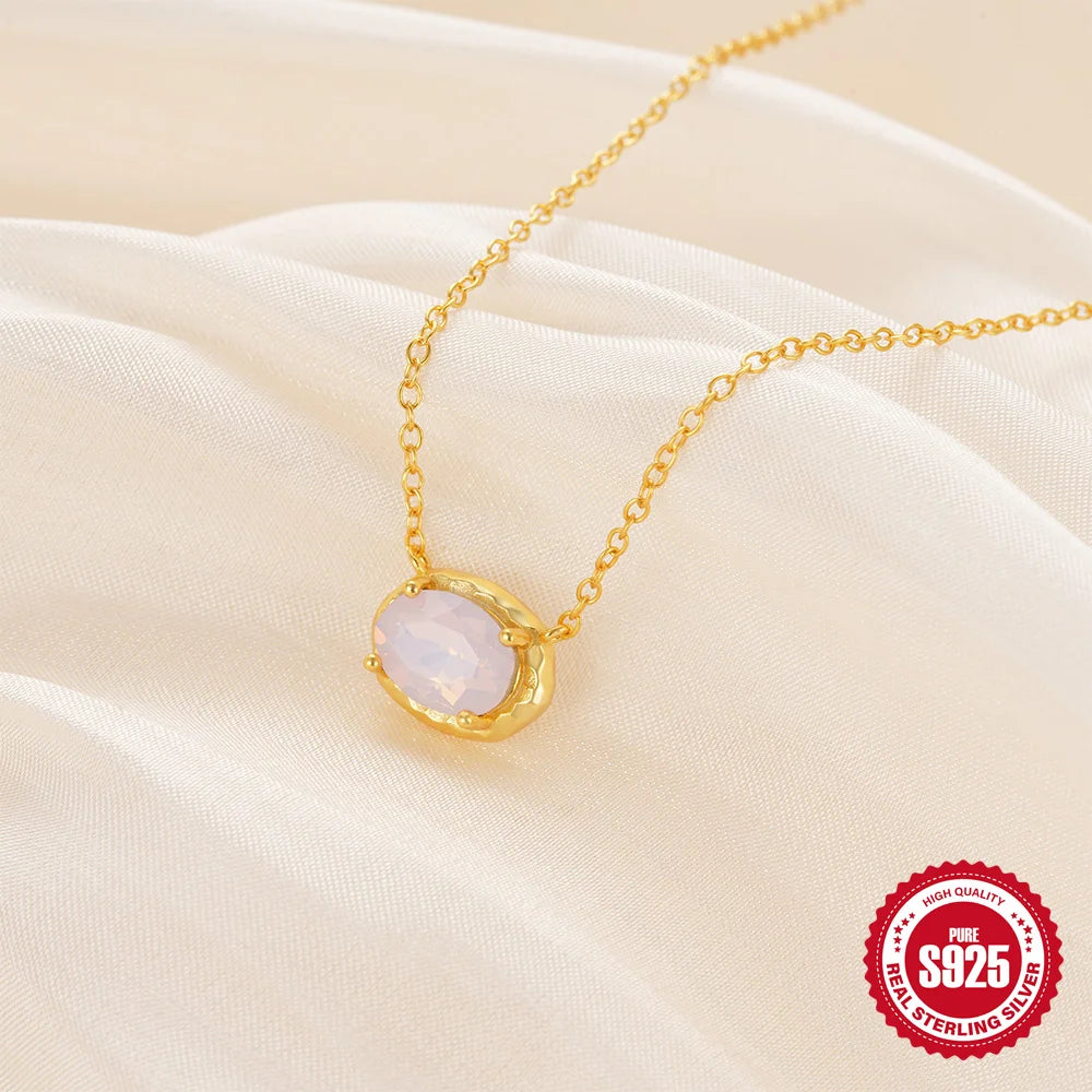 nebula glow necklace, 925 sterling silver women's chain necklace, 18k gold plated, setting, fabric, opale, semi-precious stone, mineral, natural stone