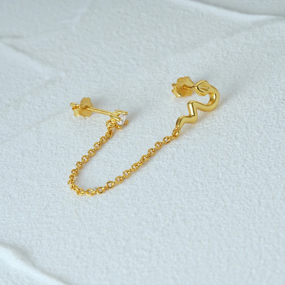 Golden snake Reveries double stud pendant earrings - Garden Collection My Rose Future