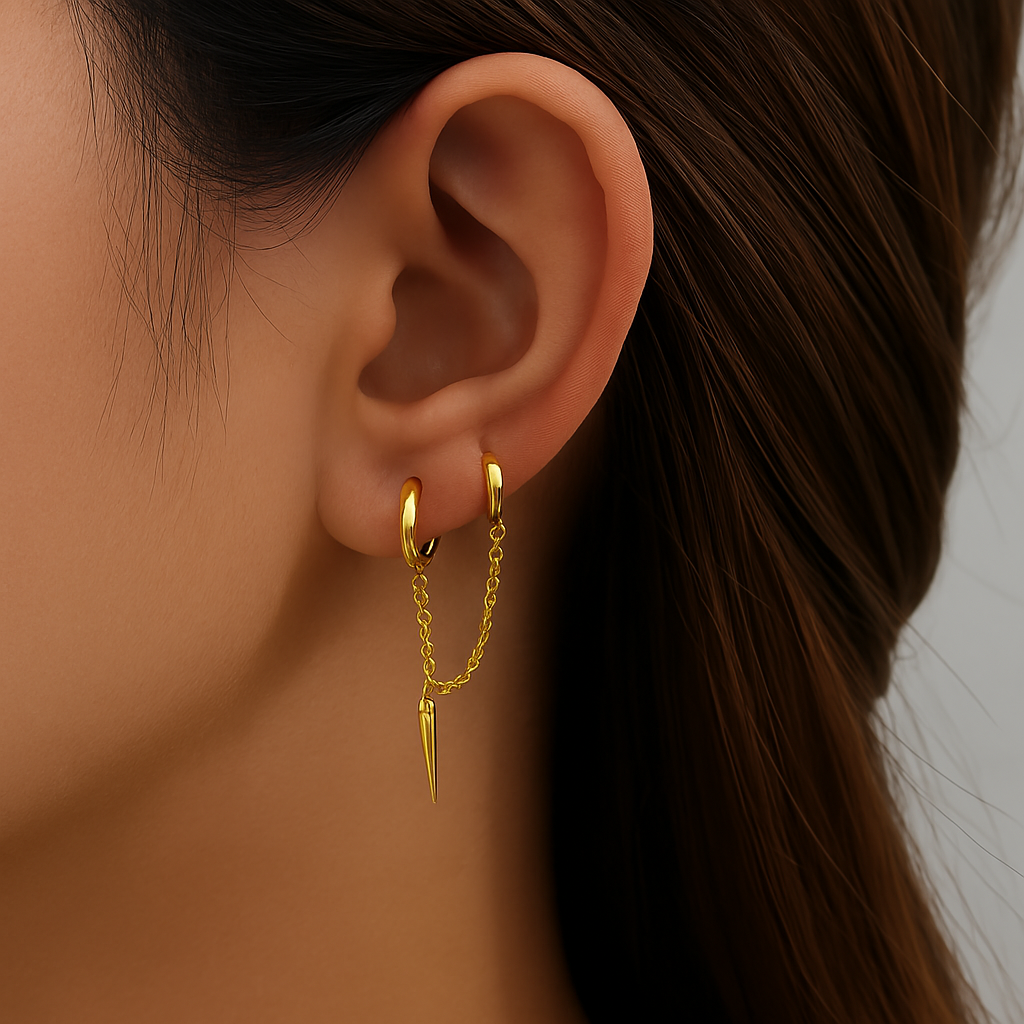 Double Spike pendant Gold-plated hoop earring - Retro Collection My Rose Future