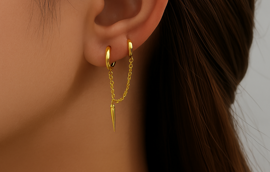 Double Spike pendant Gold-plated hoop earring - Retro Collection My Rose Future