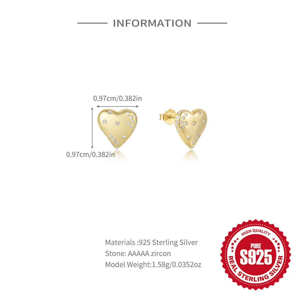 Boucles d'oreilles à tige en argent sterling 925 CANNER, cadeau d'amour pour la Saint-Valentin, zircon, pour femmes, bijoux fins en or 18 carats, fête