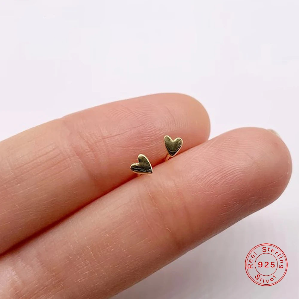 Boucles d'oreilles à tige CANNER en forme de cœur, 3 mm, en argent sterling 925, pour femme, jolies et simples, bijoux fins, cadeau