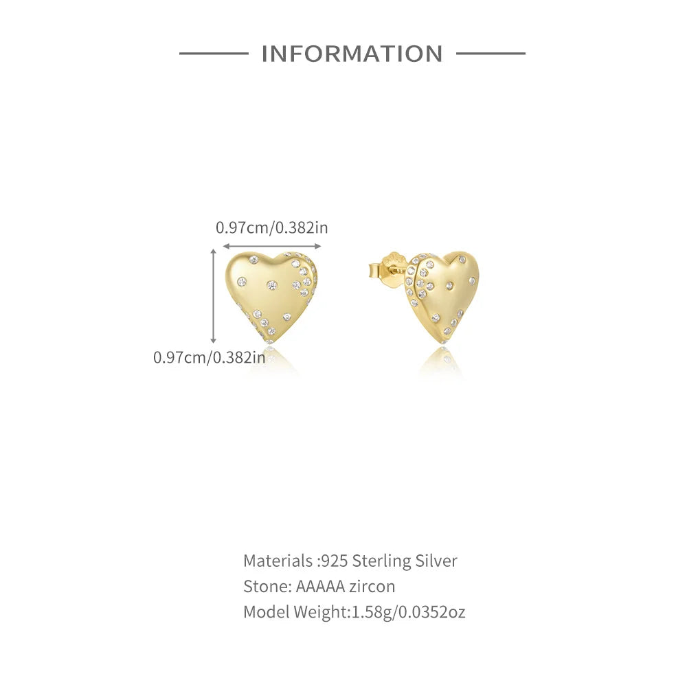 Boucles d'oreilles à tige en argent sterling 925 CANNER, cadeau d'amour pour la Saint-Valentin, zircon, pour femmes, bijoux fins en or 18 carats, fête