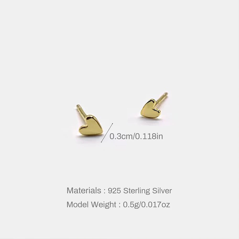 Boucles d'oreilles à tige CANNER en forme de cœur, 3 mm, en argent sterling 925, pour femme, jolies et simples, bijoux fins, cadeau